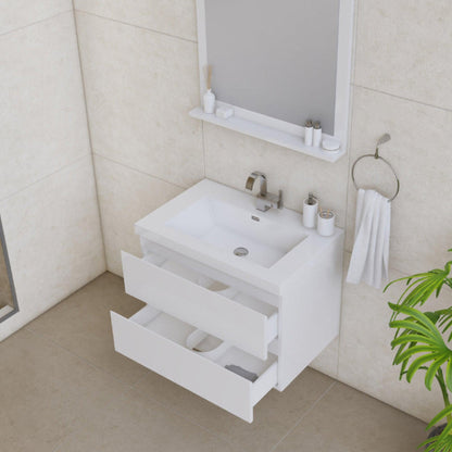 Alya Bath Paterno 30" Single White Modern Wall Mounted  Bathroom Vanity With Acrylic Top and Integrated Sink - AB-MOF30-W
