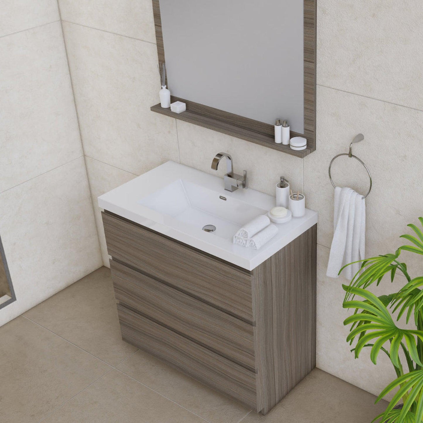 Alya Bath Paterno 36" Single Gray Modern Freestanding  Bathroom Vanity With Acrylic Top and Integrated Sink - AB-MOA36-G