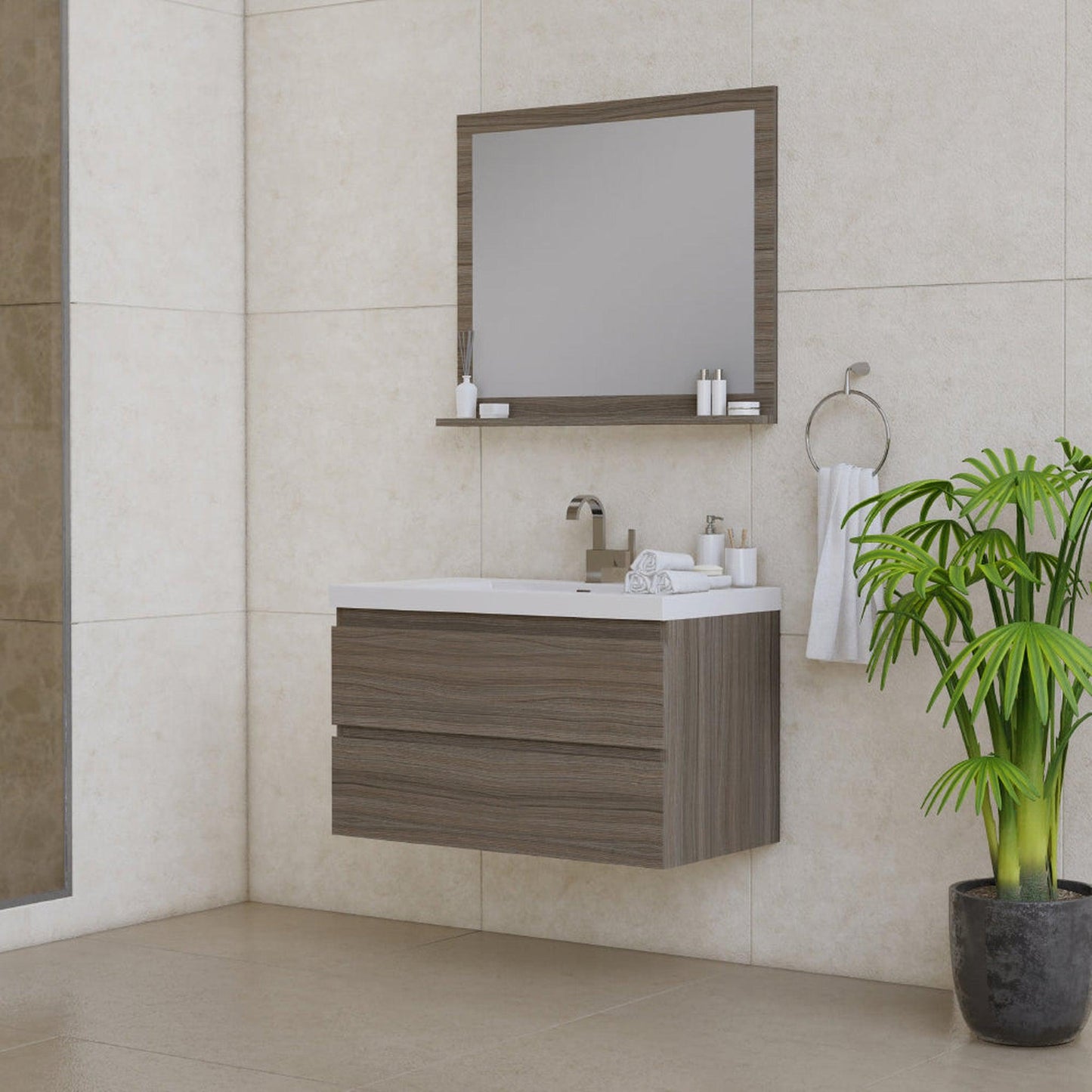 Alya Bath Paterno 36" Single Gray Modern Wall Mounted  Bathroom Vanity With Acrylic Top and Integrated Sink - AB-MOF36-G