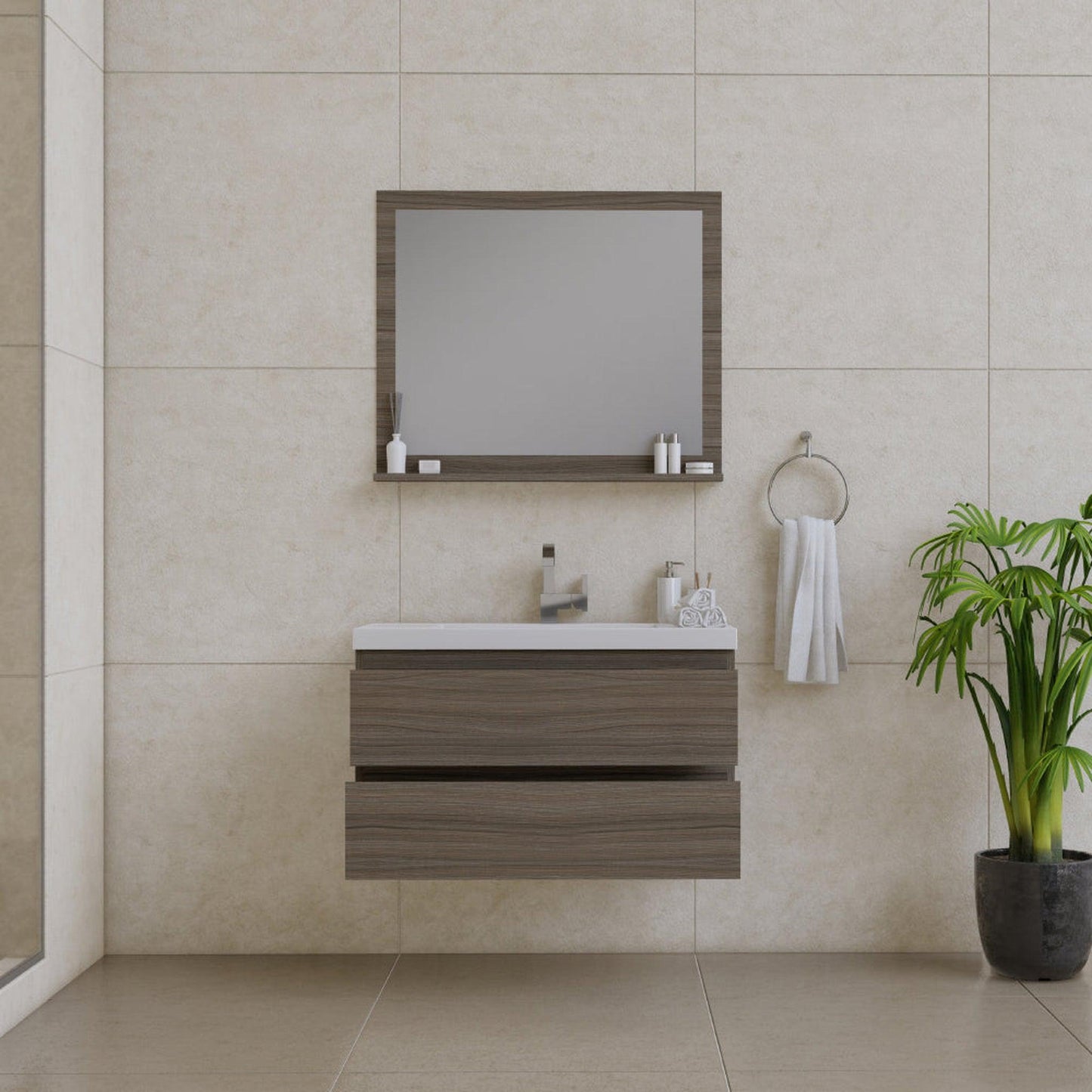 Alya Bath Paterno 36" Single Gray Modern Wall Mounted  Bathroom Vanity With Acrylic Top and Integrated Sink - AB-MOF36-G