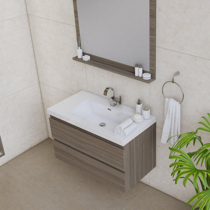 Alya Bath Paterno 36" Single Gray Modern Wall Mounted  Bathroom Vanity With Acrylic Top and Integrated Sink - AB-MOF36-G