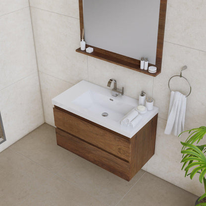 Alya Bath Paterno 36" Single Rosewood Modern Wall Mounted Bathroom Vanity With Acrylic Top and Integrated Sink - AB-MOF36-RW