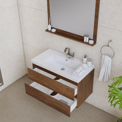 Alya Bath Paterno 36" Single Rosewood Modern Wall Mounted Bathroom Vanity With Acrylic Top and Integrated Sink - AB-MOF36-RW