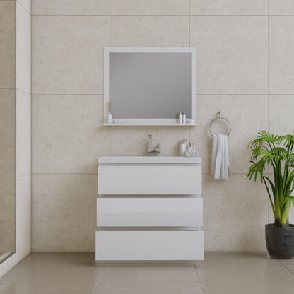 Alya Bath Paterno 36" Single White Modern Freestanding  Bathroom Vanity With Acrylic Top and Integrated Sink - AB-MOA36-W