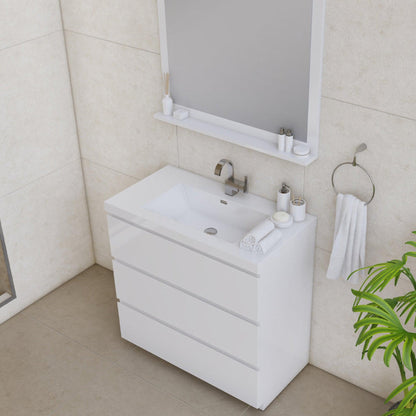 Alya Bath Paterno 36" Single White Modern Freestanding  Bathroom Vanity With Acrylic Top and Integrated Sink - AB-MOA36-W