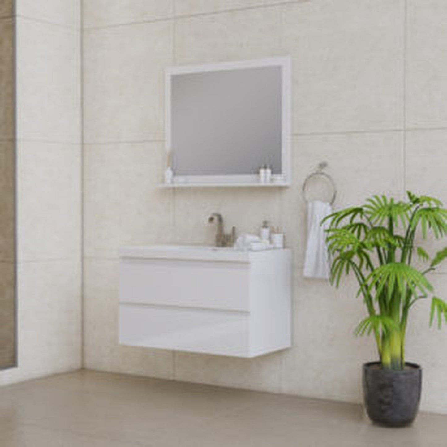 Alya Bath Paterno 36" Single White Modern Wall Mounted  Bathroom Vanity With Acrylic Top and Integrated Sink - AB-MOF36-W