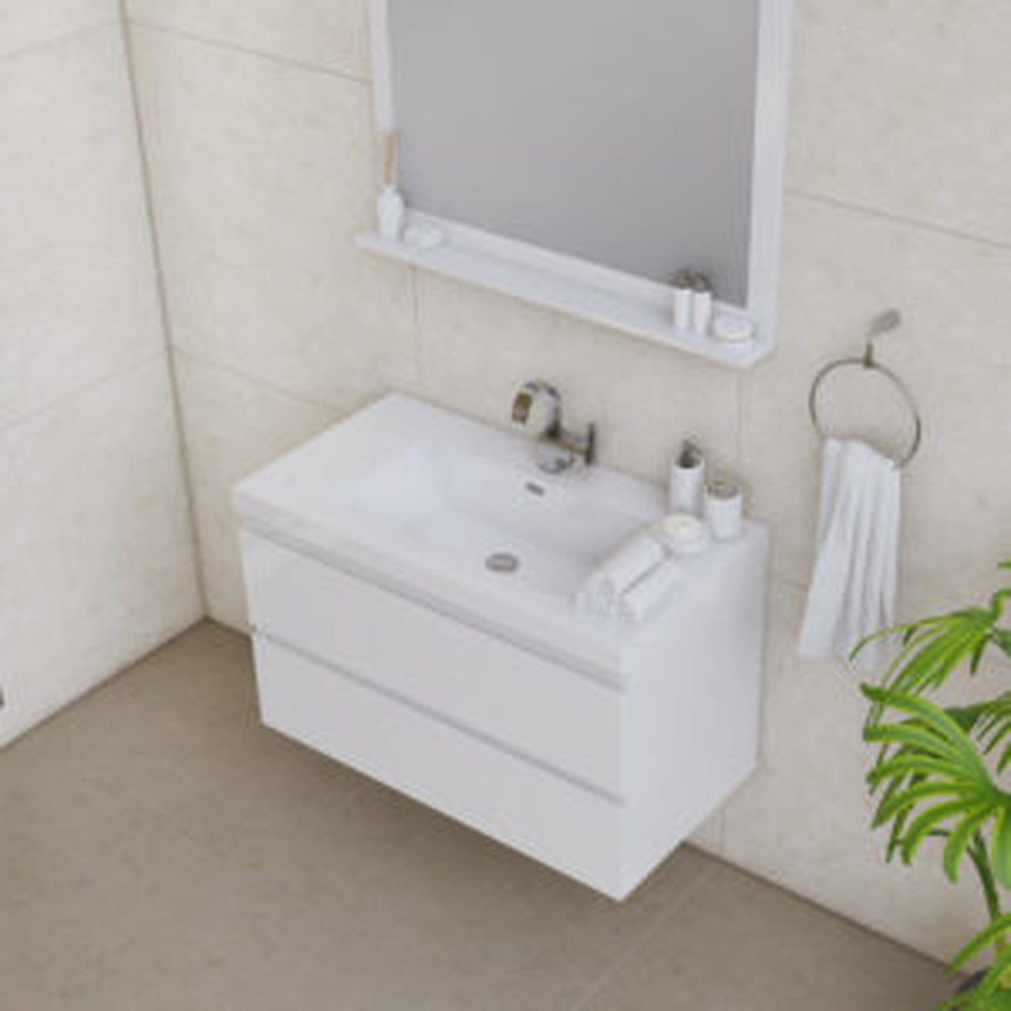 Alya Bath Paterno 36" Single White Modern Wall Mounted  Bathroom Vanity With Acrylic Top and Integrated Sink - AB-MOF36-W