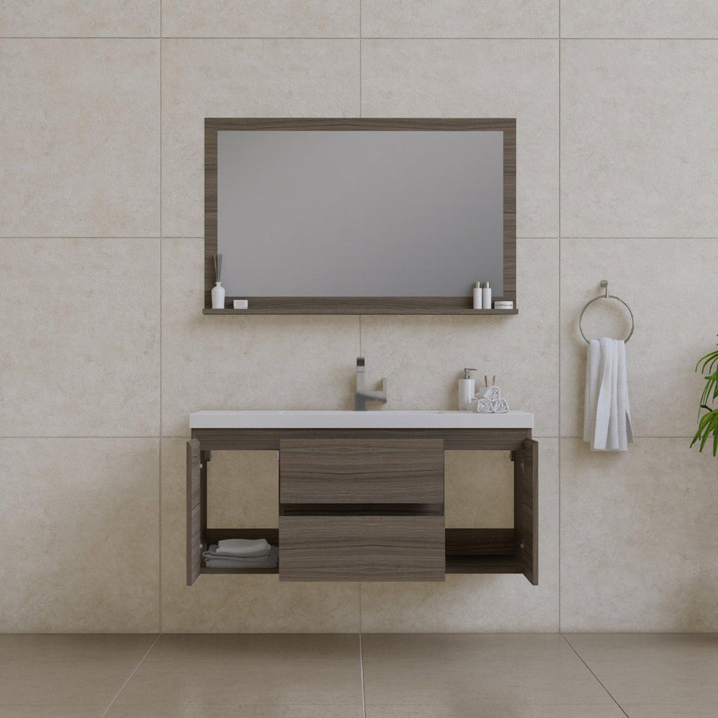 Alya Bath Paterno 48" Single Gray Modern Wall Mounted Bathroom Vanity With Acrylic Top and Integrated Sink - AB-MOF48-G
