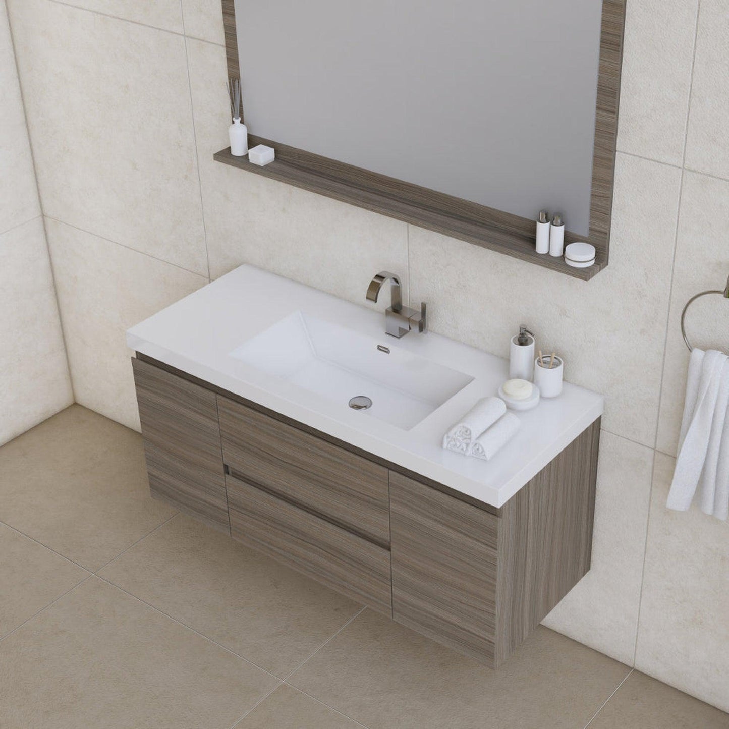 Alya Bath Paterno 48" Single Gray Modern Wall Mounted Bathroom Vanity With Acrylic Top and Integrated Sink - AB-MOF48-G