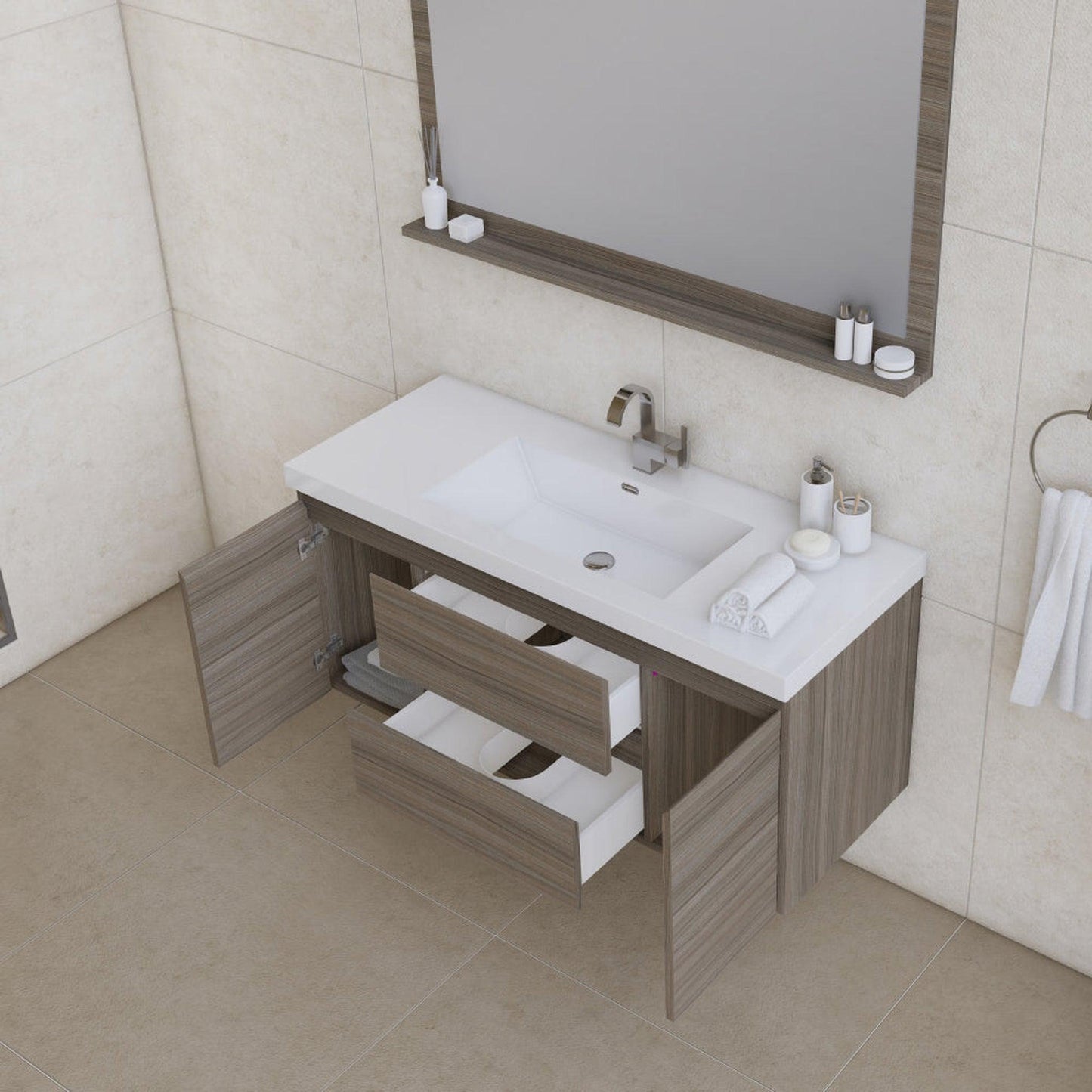 Alya Bath Paterno 48" Single Gray Modern Wall Mounted Bathroom Vanity With Acrylic Top and Integrated Sink - AB-MOF48-G