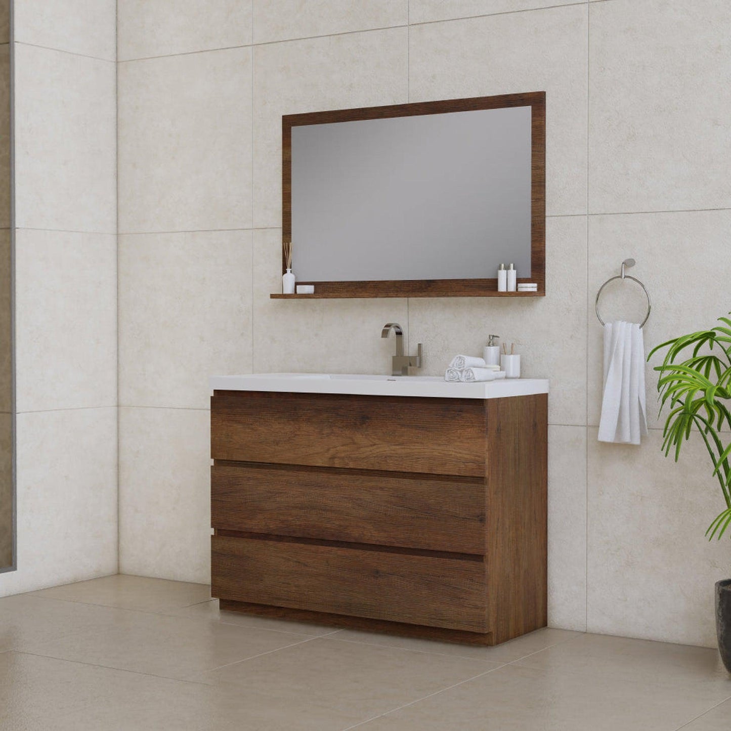 Alya Bath Paterno 48" Single Rosewood Modern Freestanding  Bathroom Vanity With Acrylic Top and Integrated Sink - AB-MOA48-RW