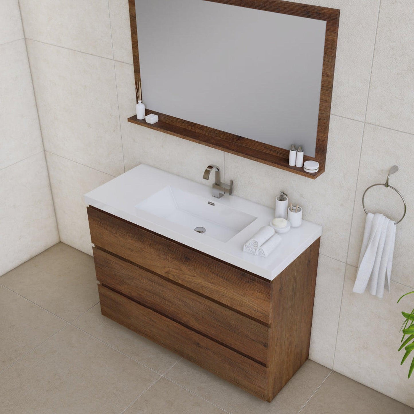 Alya Bath Paterno 48" Single Rosewood Modern Freestanding  Bathroom Vanity With Acrylic Top and Integrated Sink - AB-MOA48-RW