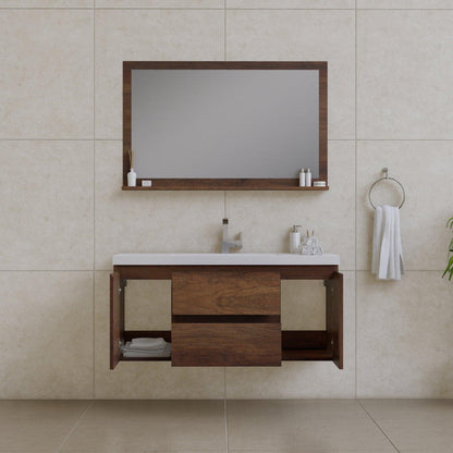 Alya Bath Paterno 48" Single Rosewood Modern Wall Mounted Bathroom Vanity With Acrylic Top and Integrated Sink - AB-MOF48-RW