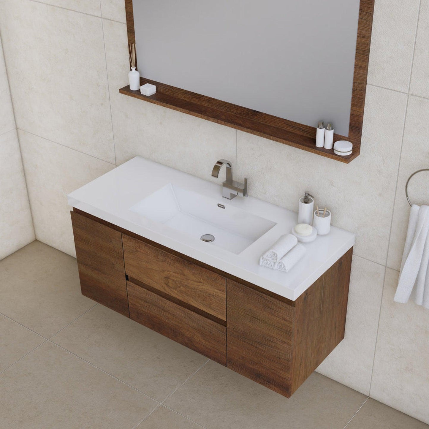 Alya Bath Paterno 48" Single Rosewood Modern Wall Mounted Bathroom Vanity With Acrylic Top and Integrated Sink - AB-MOF48-RW