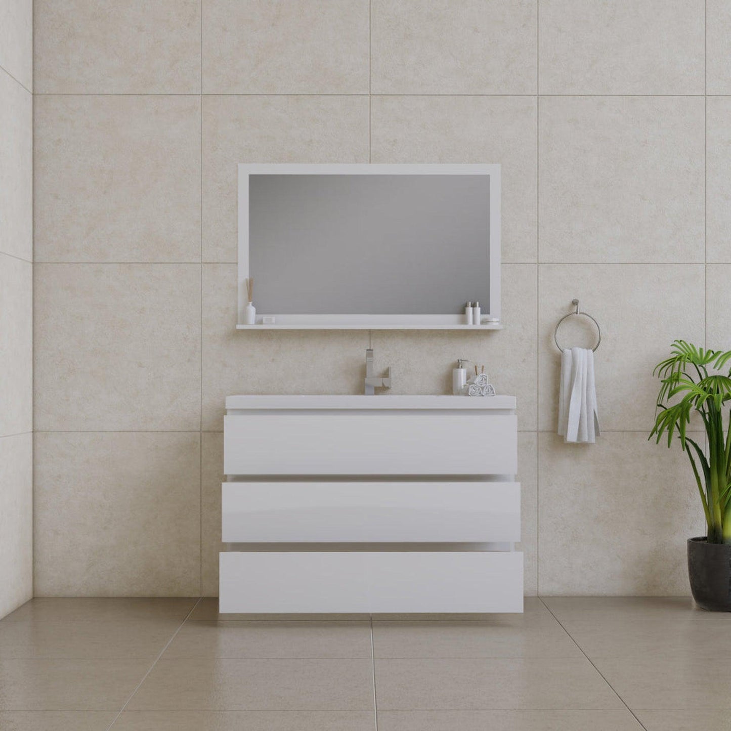 Alya Bath Paterno 48"  Single White Modern Freestanding Bathroom Vanity With Acrylic Top and Integrated Sink - AB-MOA48-W