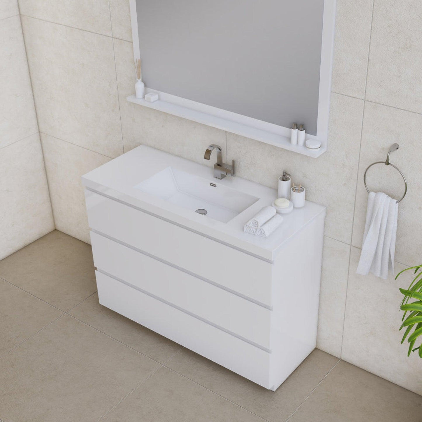 Alya Bath Paterno 48"  Single White Modern Freestanding Bathroom Vanity With Acrylic Top and Integrated Sink - AB-MOA48-W