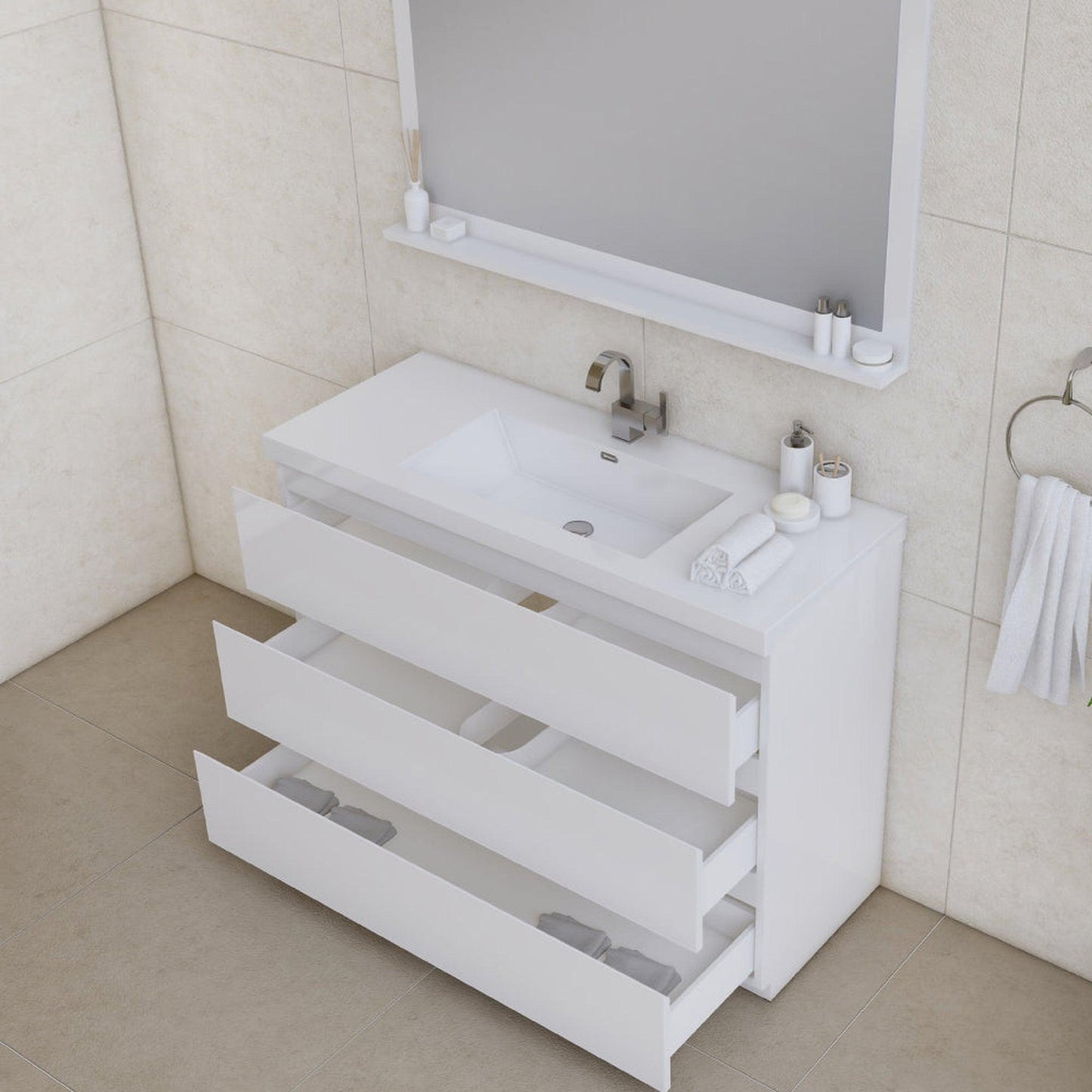 Alya Bath Paterno 48"  Single White Modern Freestanding Bathroom Vanity With Acrylic Top and Integrated Sink - AB-MOA48-W