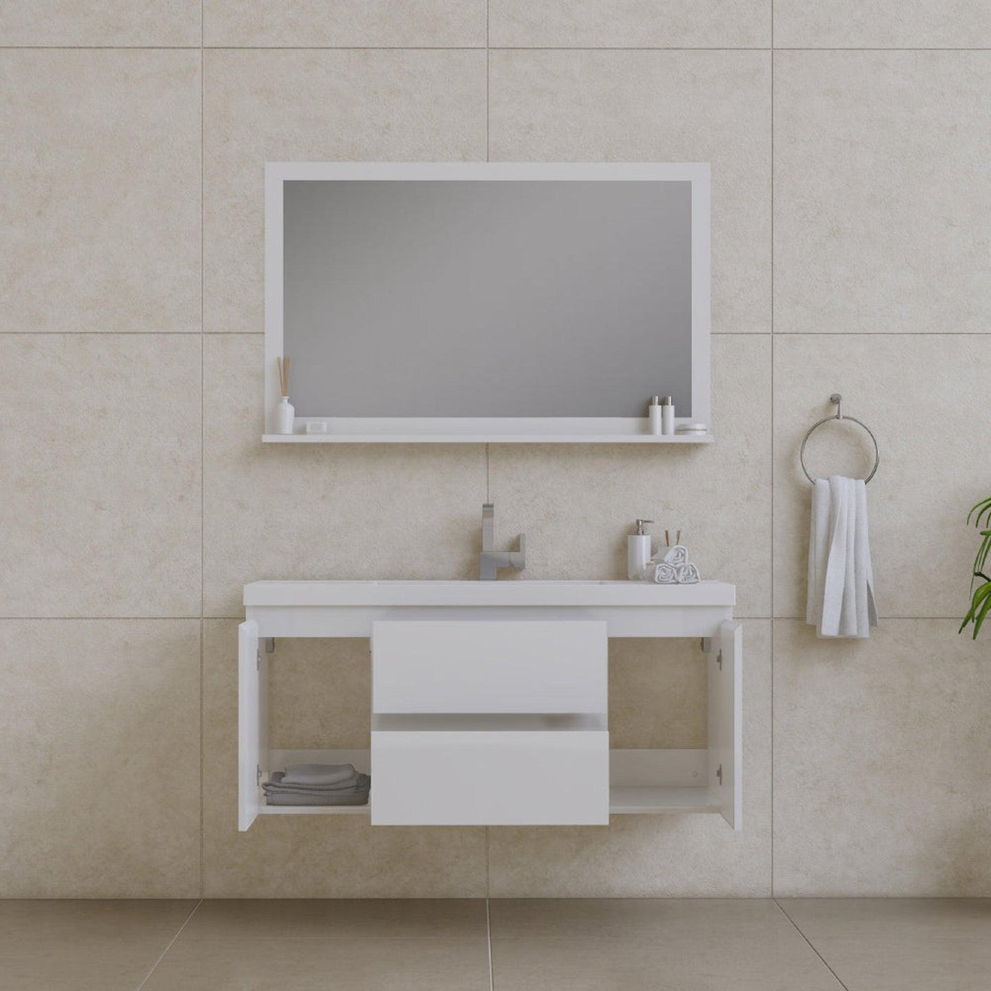 Alya Bath Paterno 48" Single White Modern Wall Mounted Bathroom Vanity With Acrylic Top and Integrated Sink - AB-MOF48-W