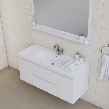 Alya Bath Paterno 48" Single White Modern Wall Mounted Bathroom Vanity With Acrylic Top and Integrated Sink - AB-MOF48-W