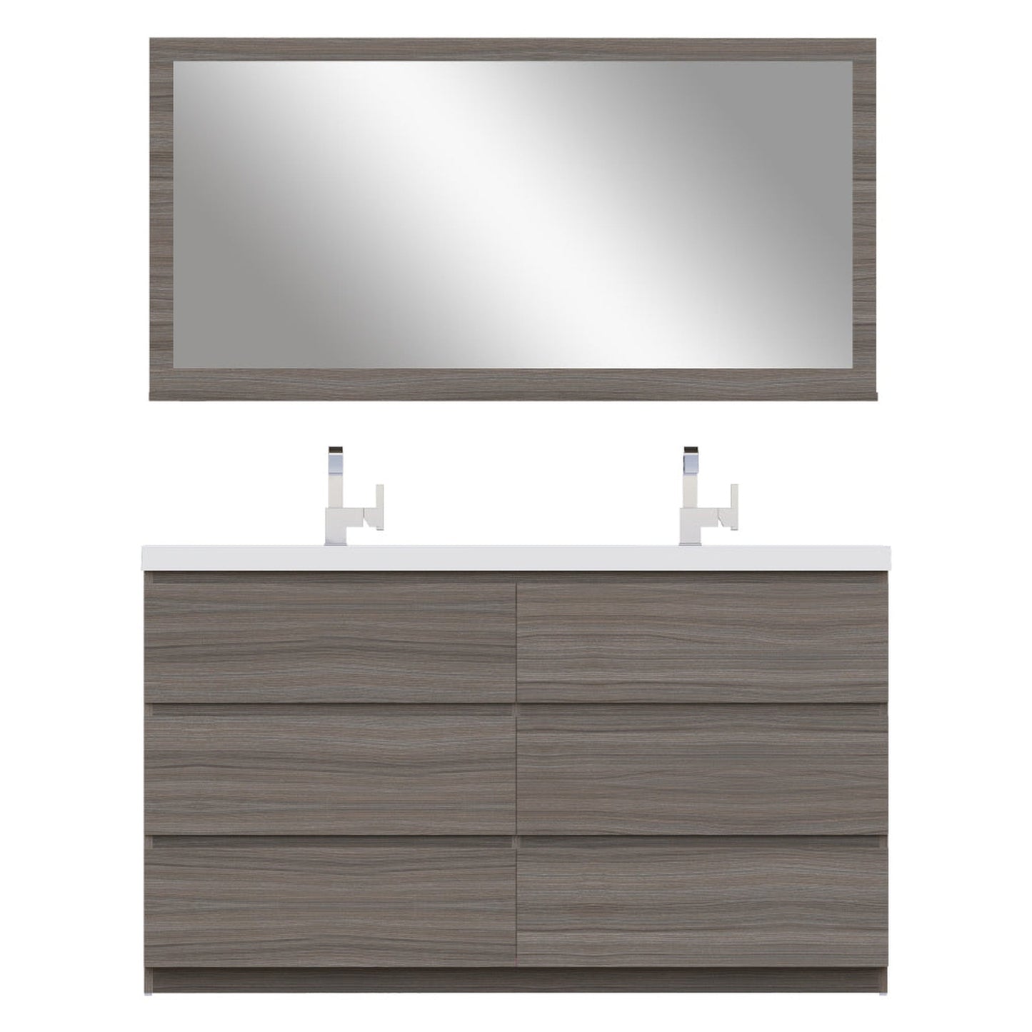 Alya Bath Paterno 60" Double Gray Modern Freestanding  Bathroom Vanity With Acrylic Top and Integrated  Sink - AB-MOA60D-G