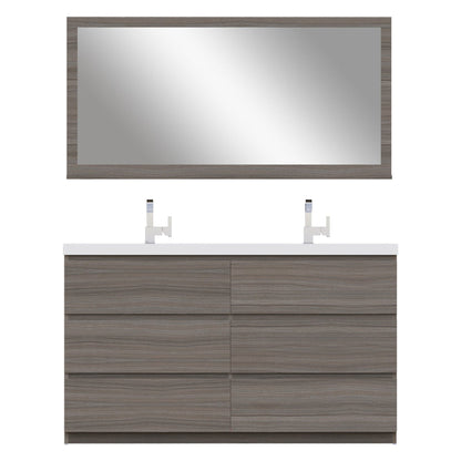 Alya Bath Paterno 60" Double Gray Modern Freestanding  Bathroom Vanity With Acrylic Top and Integrated  Sink - AB-MOA60D-G