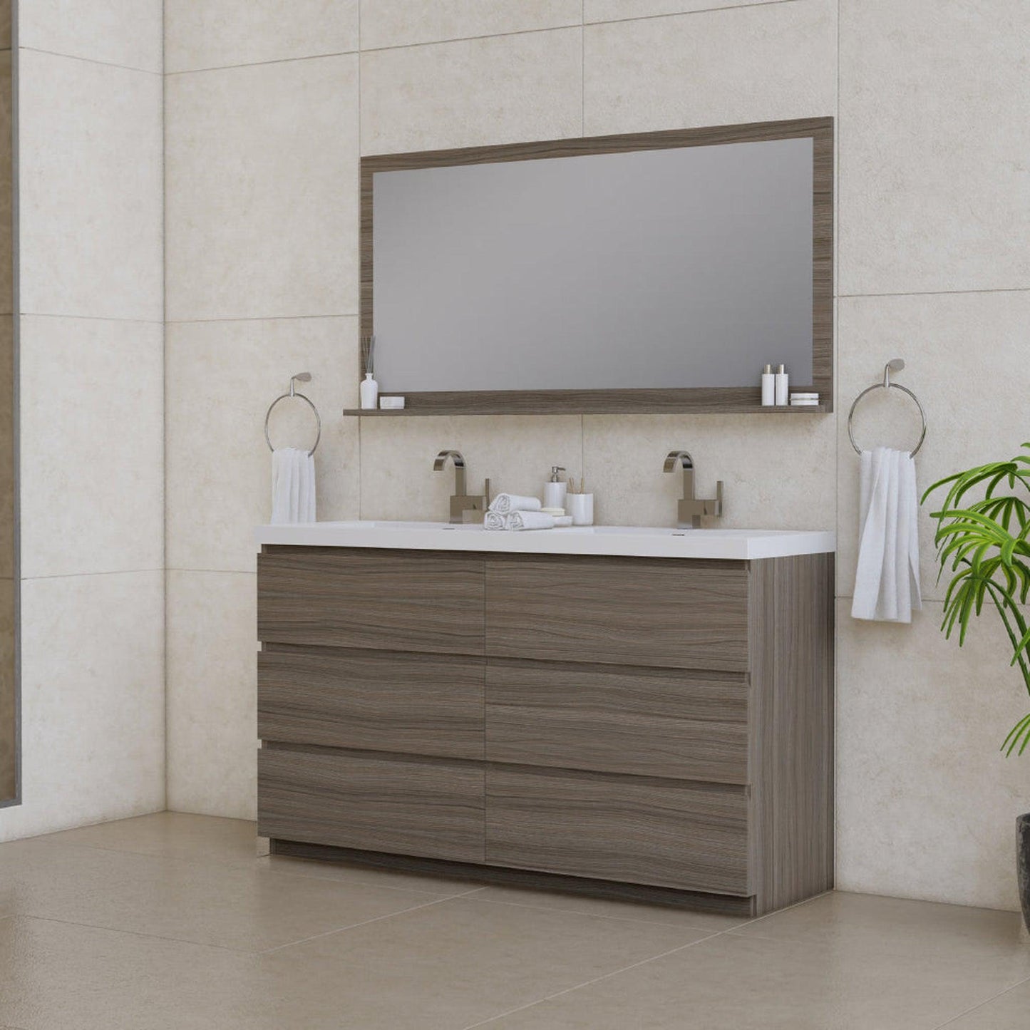 Alya Bath Paterno 60" Double Gray Modern Freestanding  Bathroom Vanity With Acrylic Top and Integrated  Sink - AB-MOA60D-G