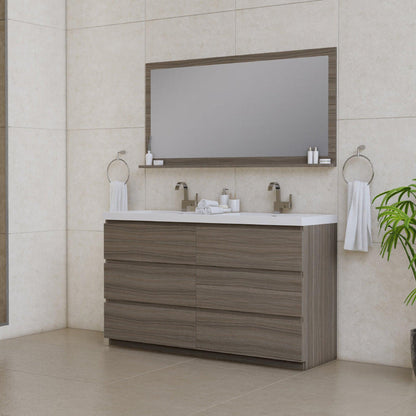 Alya Bath Paterno 60" Double Gray Modern Freestanding  Bathroom Vanity With Acrylic Top and Integrated  Sink - AB-MOA60D-G