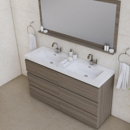 Alya Bath Paterno 60" Double Gray Modern Freestanding  Bathroom Vanity With Acrylic Top and Integrated  Sink - AB-MOA60D-G