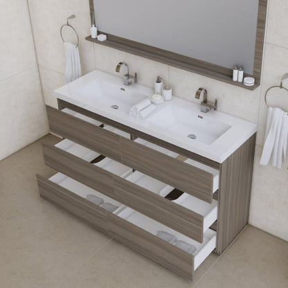 Alya Bath Paterno 60" Double Gray Modern Freestanding  Bathroom Vanity With Acrylic Top and Integrated  Sink - AB-MOA60D-G