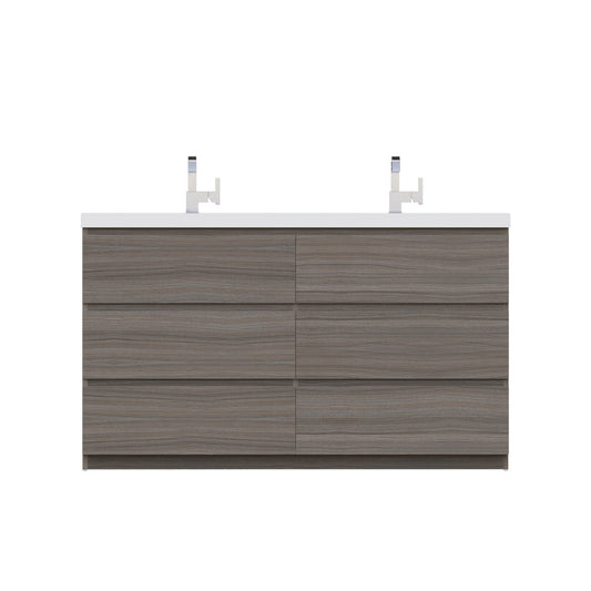 Alya Bath Paterno 60" Double Gray Modern Freestanding  Bathroom Vanity With Acrylic Top and Integrated  Sink - AB-MOA60D-G
