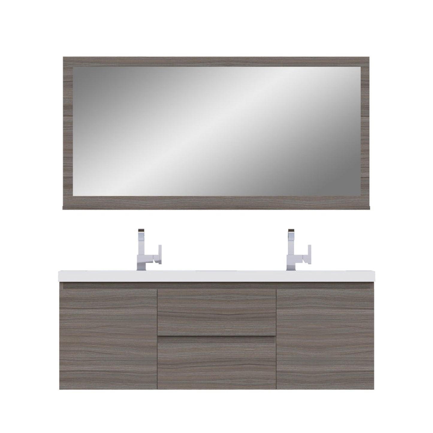 Alya Bath Paterno 60" Double Gray Modern Wall Mounted Bathroom Vanity With Acrylic Top and Integrated Sink - AB-MOF60D-G