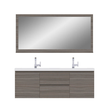Alya Bath Paterno 60" Double Gray Modern Wall Mounted Bathroom Vanity With Acrylic Top and Integrated Sink - AB-MOF60D-G