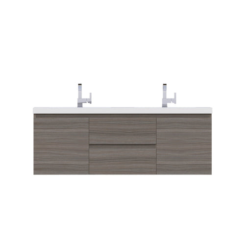 Alya Bath Paterno 60" Double Gray Modern Wall Mounted Bathroom Vanity With Acrylic Top and Integrated Sink - AB-MOF60D-G