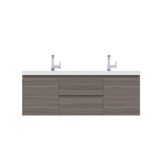 Alya Bath Paterno 60" Double Gray Modern Wall Mounted Bathroom Vanity With Acrylic Top and Integrated Sink - AB-MOF60D-G
