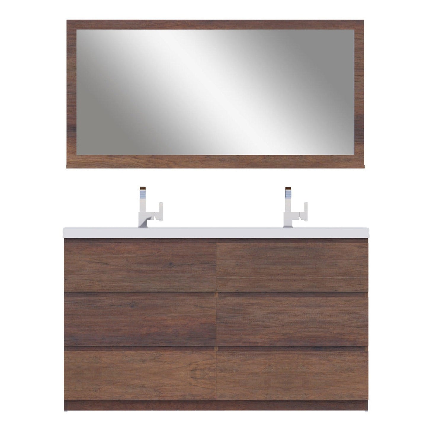 Alya Bath Paterno 60" Double Rosewood  Modern Freestanding  Bathroom Vanity With Acrylic Top and Integrated Sink - AB-MOA60D-RW