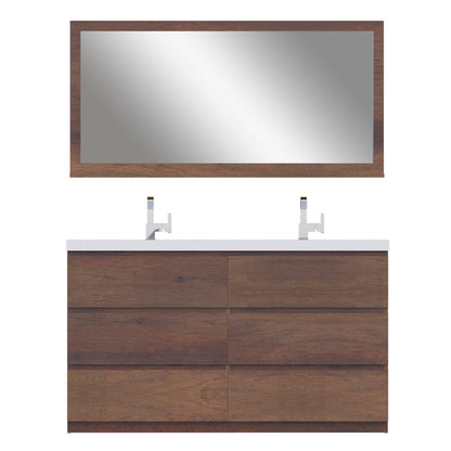 Alya Bath Paterno 60" Double Rosewood  Modern Freestanding  Bathroom Vanity With Acrylic Top and Integrated Sink - AB-MOA60D-RW