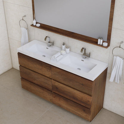 Alya Bath Paterno 60" Double Rosewood  Modern Freestanding  Bathroom Vanity With Acrylic Top and Integrated Sink - AB-MOA60D-RW