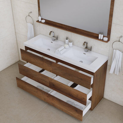 Alya Bath Paterno 60" Double Rosewood  Modern Freestanding  Bathroom Vanity With Acrylic Top and Integrated Sink - AB-MOA60D-RW