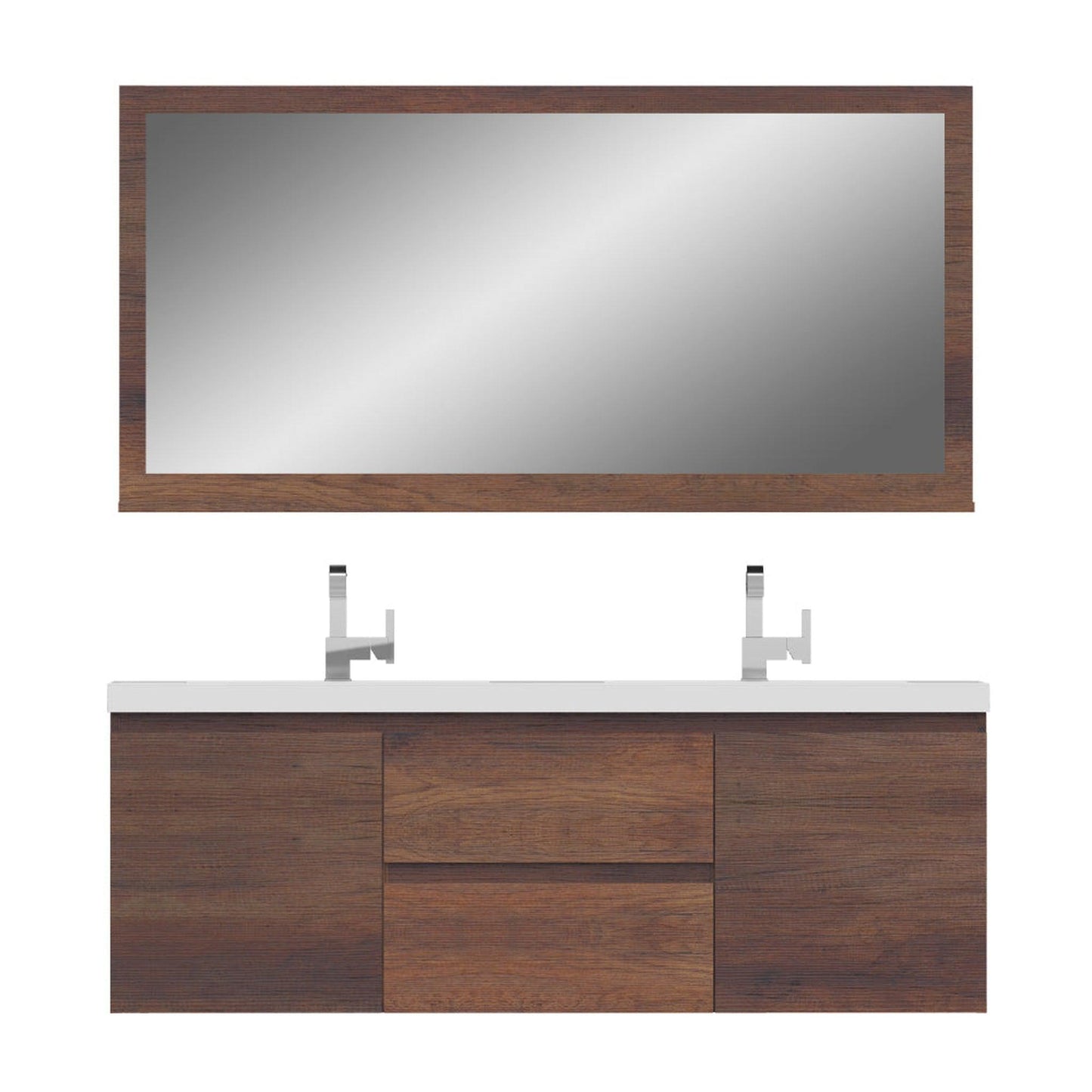 Alya Bath Paterno 60" Double Rosewood Modern Wall Mounted  Bathroom Vanity With Acrylic Top and Integrated Sink - AB-MOF60D-RW