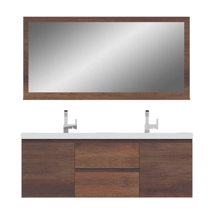 Alya Bath Paterno 60" Double Rosewood Modern Wall Mounted  Bathroom Vanity With Acrylic Top and Integrated Sink - AB-MOF60D-RW