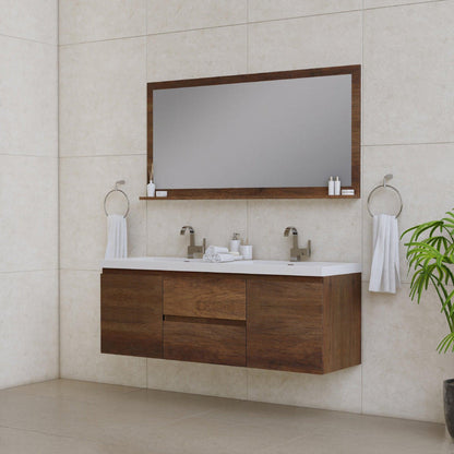 Alya Bath Paterno 60" Double Rosewood Modern Wall Mounted  Bathroom Vanity With Acrylic Top and Integrated Sink - AB-MOF60D-RW