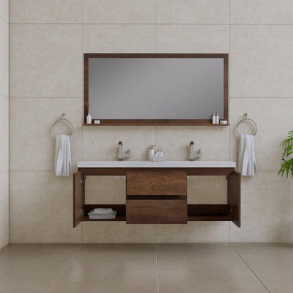 Alya Bath Paterno 60" Double Rosewood Modern Wall Mounted  Bathroom Vanity With Acrylic Top and Integrated Sink - AB-MOF60D-RW