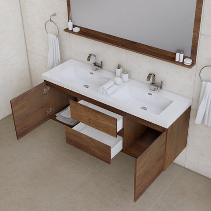 Alya Bath Paterno 60" Double Rosewood Modern Wall Mounted  Bathroom Vanity With Acrylic Top and Integrated Sink - AB-MOF60D-RW