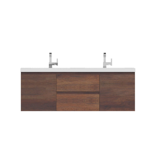 Alya Bath Paterno 60" Double Rosewood Modern Wall Mounted  Bathroom Vanity With Acrylic Top and Integrated Sink - AB-MOF60D-RW