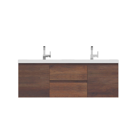 Alya Bath Paterno 60" Double Rosewood Modern Wall Mounted  Bathroom Vanity With Acrylic Top and Integrated Sink - AB-MOF60D-RW
