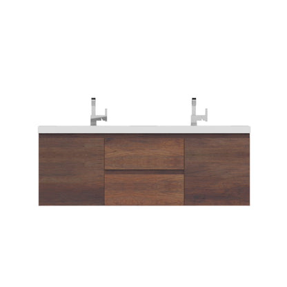 Alya Bath Paterno 60" Double Rosewood Modern Wall Mounted  Bathroom Vanity With Acrylic Top and Integrated Sink - AB-MOF60D-RW