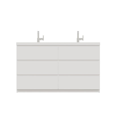 Alya Bath Paterno 60" Double White Modern Freestanding  Bathroom Vanity With Acrylic Top and Integrated Sink - AB-MOA60D-W