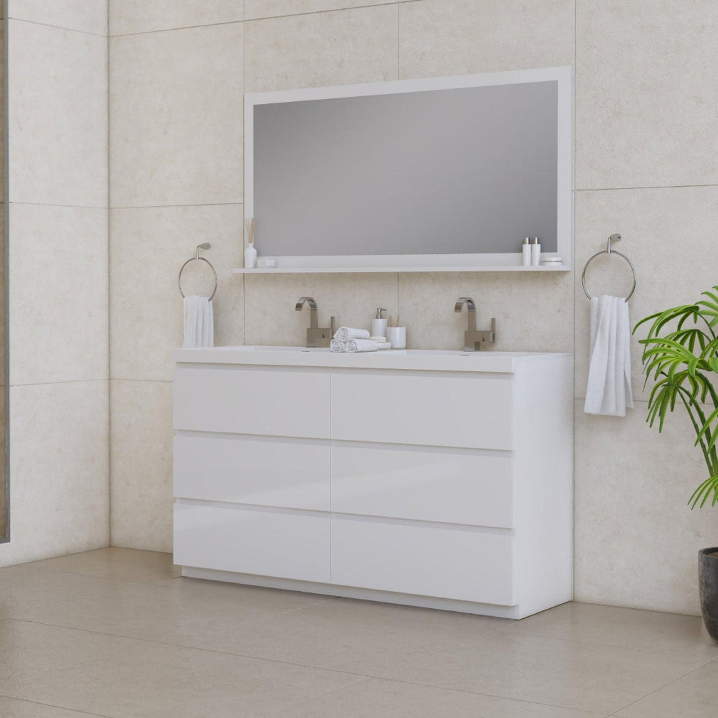 Alya Bath Paterno 60" Double White Modern Freestanding  Bathroom Vanity With Acrylic Top and Integrated Sink - AB-MOA60D-W