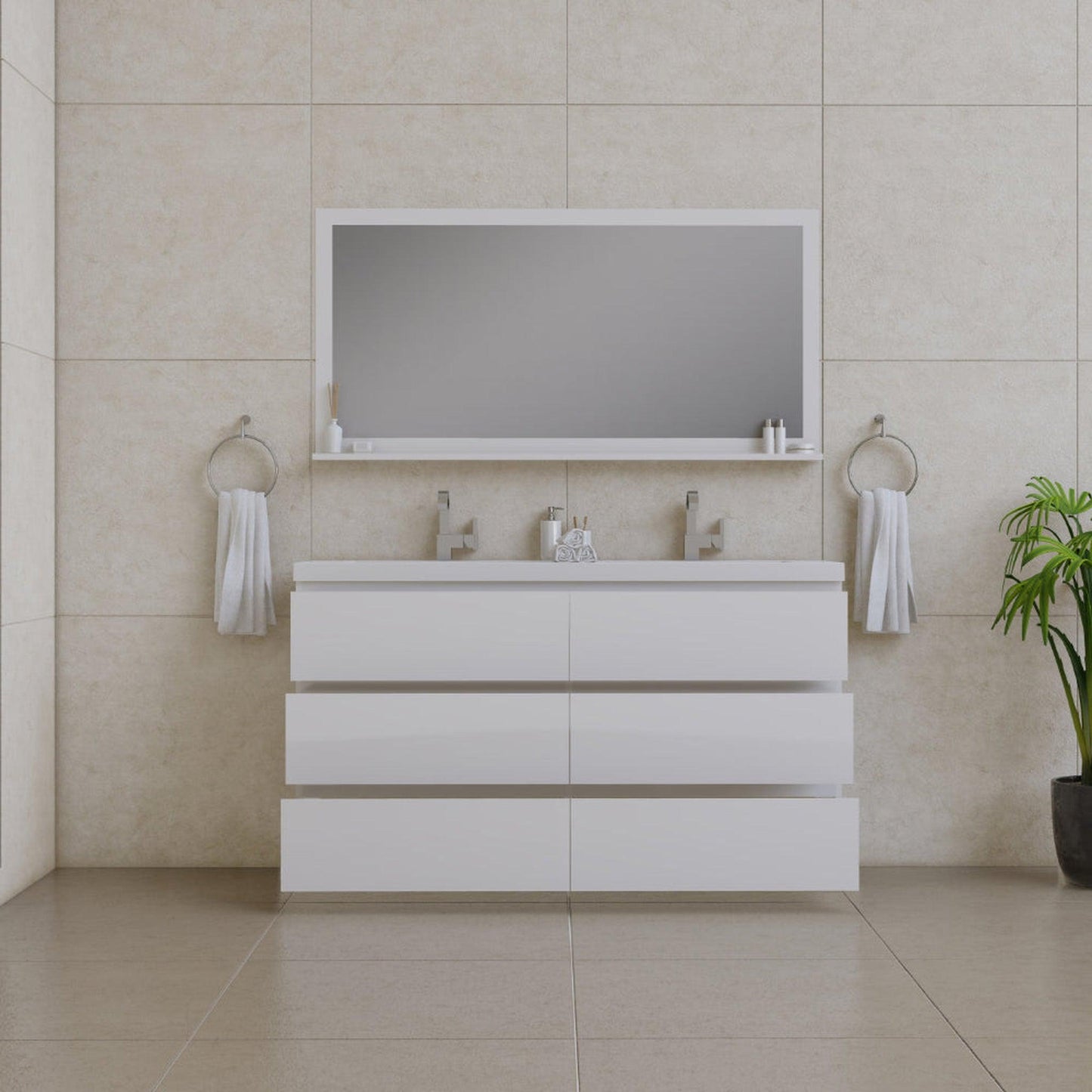 Alya Bath Paterno 60" Double White Modern Freestanding  Bathroom Vanity With Acrylic Top and Integrated Sink - AB-MOA60D-W