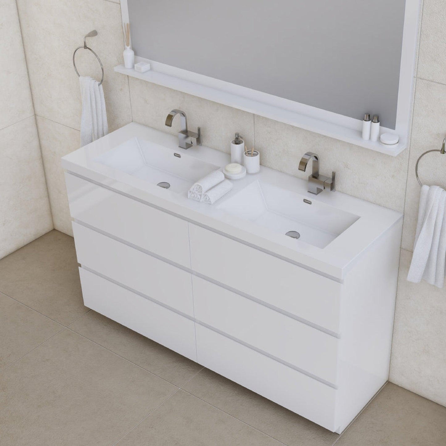 Alya Bath Paterno 60" Double White Modern Freestanding  Bathroom Vanity With Acrylic Top and Integrated Sink - AB-MOA60D-W